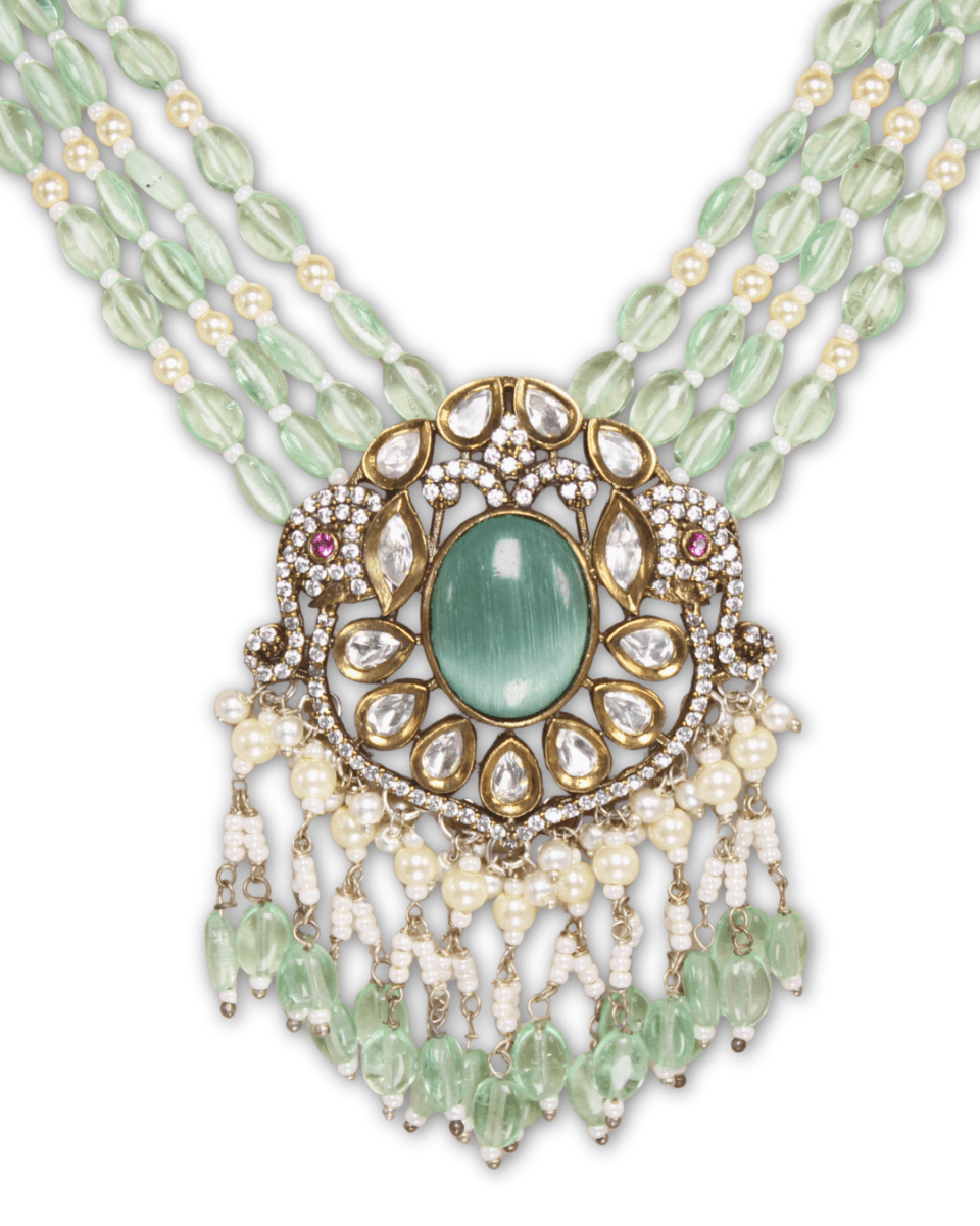 Mint Green Moissanite & American Diamond Necklace Set