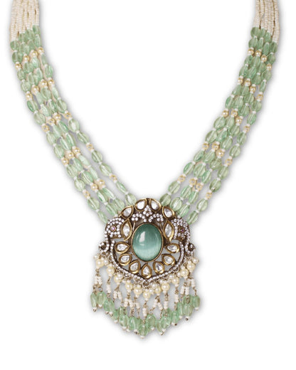 Mint Green Moissanite & American Diamond Necklace Set