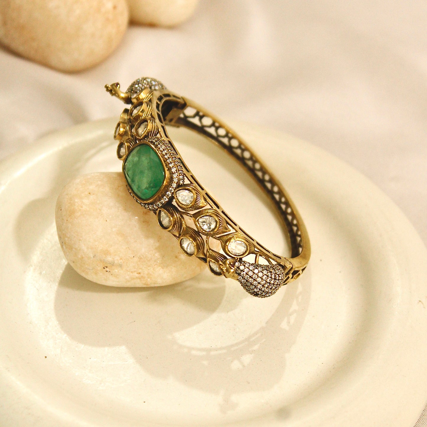 Mint Green Polki Elephant Motif Kada – product view 1