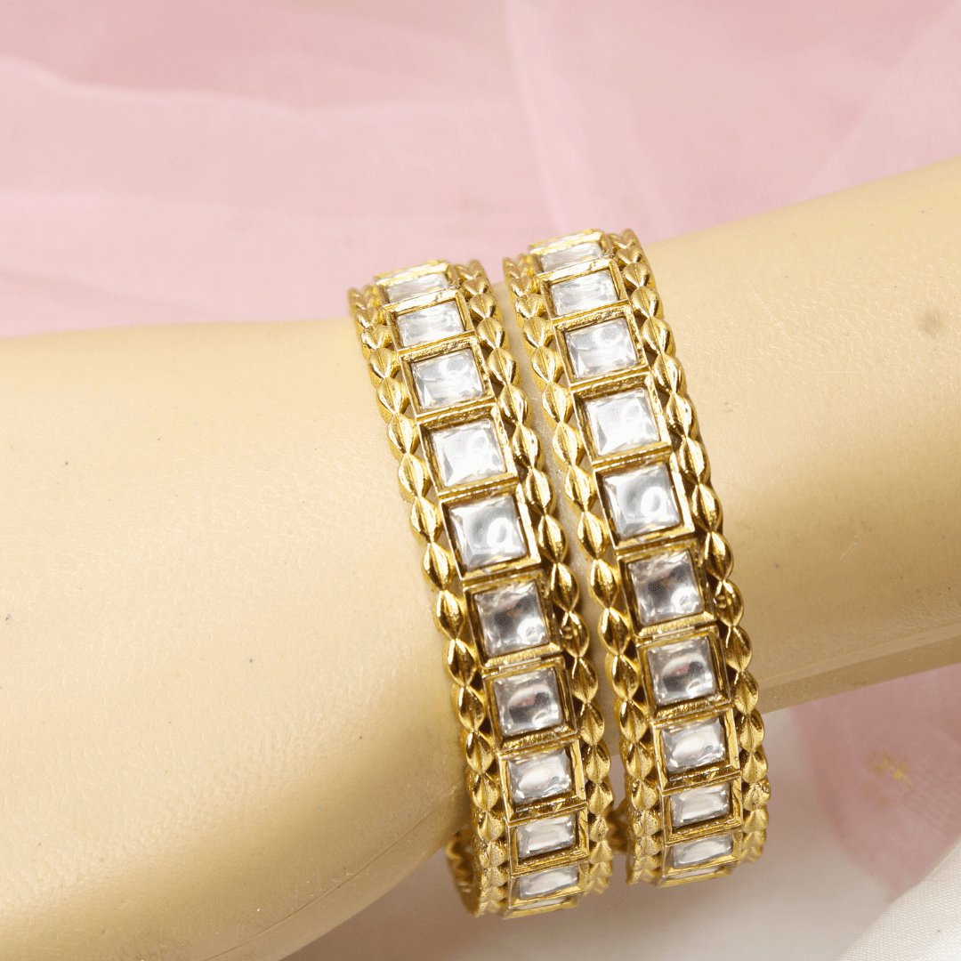 Mirror Polki Stone Bangles Set of 2 – Gold Plated Traditional Bangles