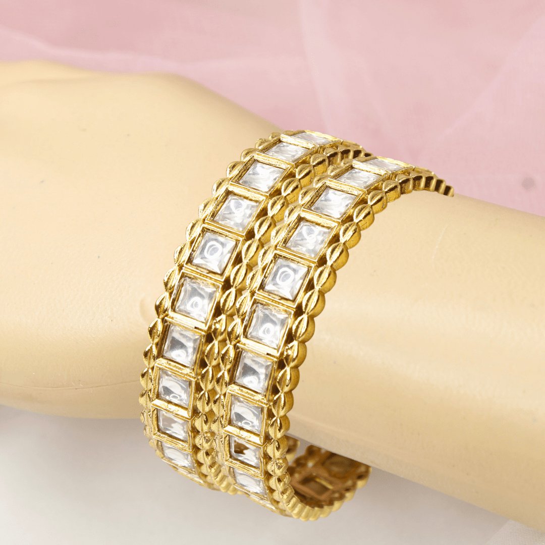 Mirror Polki Stone Bangles Set of 2 – Gold Plated Traditional Bangles