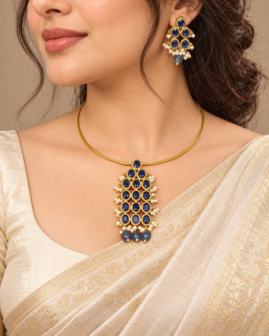 Ring Hasli Necklace- Stone Pendant — AI-styled model view; proportions referenced to original product photographs