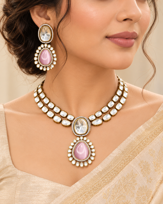 Polki Necklace Set- Celebrity Inspired — AI-styled model view; proportions referenced to original product photographs