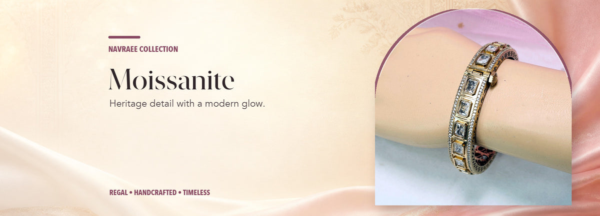 Moissanite collection header banner featuring Suhana Moissanite Kada-White