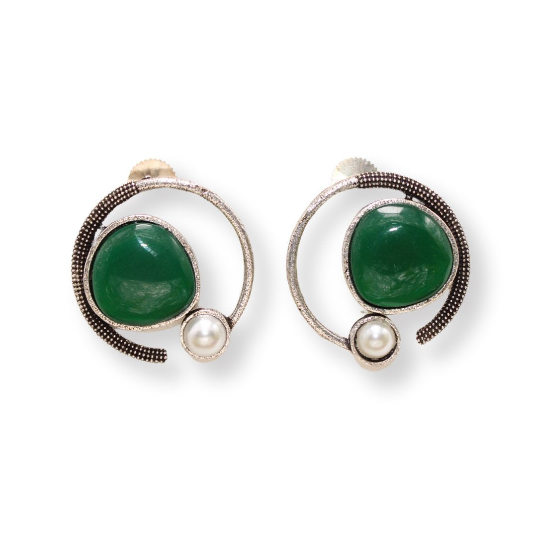MONALISA STONE AND PEARL ROUND EARRING-GREEN
