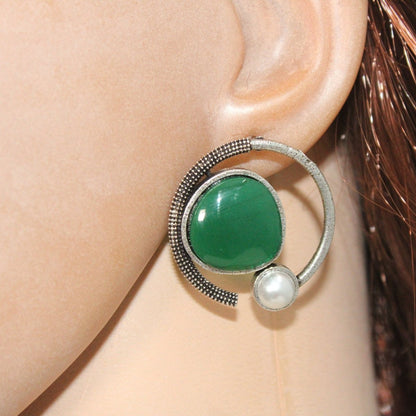 MONALISA STONE AND PEARL ROUND EARRING-GREEN