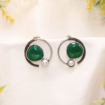 MONALISA STONE AND PEARL ROUND EARRING - GREEN