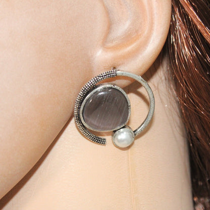 MONALISA STONE AND PEARL ROUND EARRING - GREY