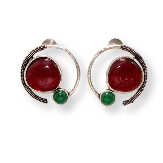 MONALISA STONE AND PEARL ROUND EARRING - MAROON