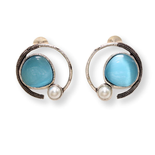 MONALISA STONE AND PEARL ROUND EARRING - TURQUOISE