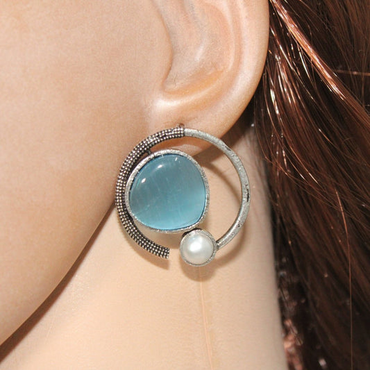 MONALISA STONE AND PEARL ROUND EARRING - TURQUOISE