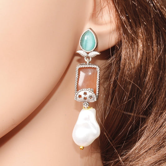 MONALISA STONE DANGLER - ORANGE & GREEN
