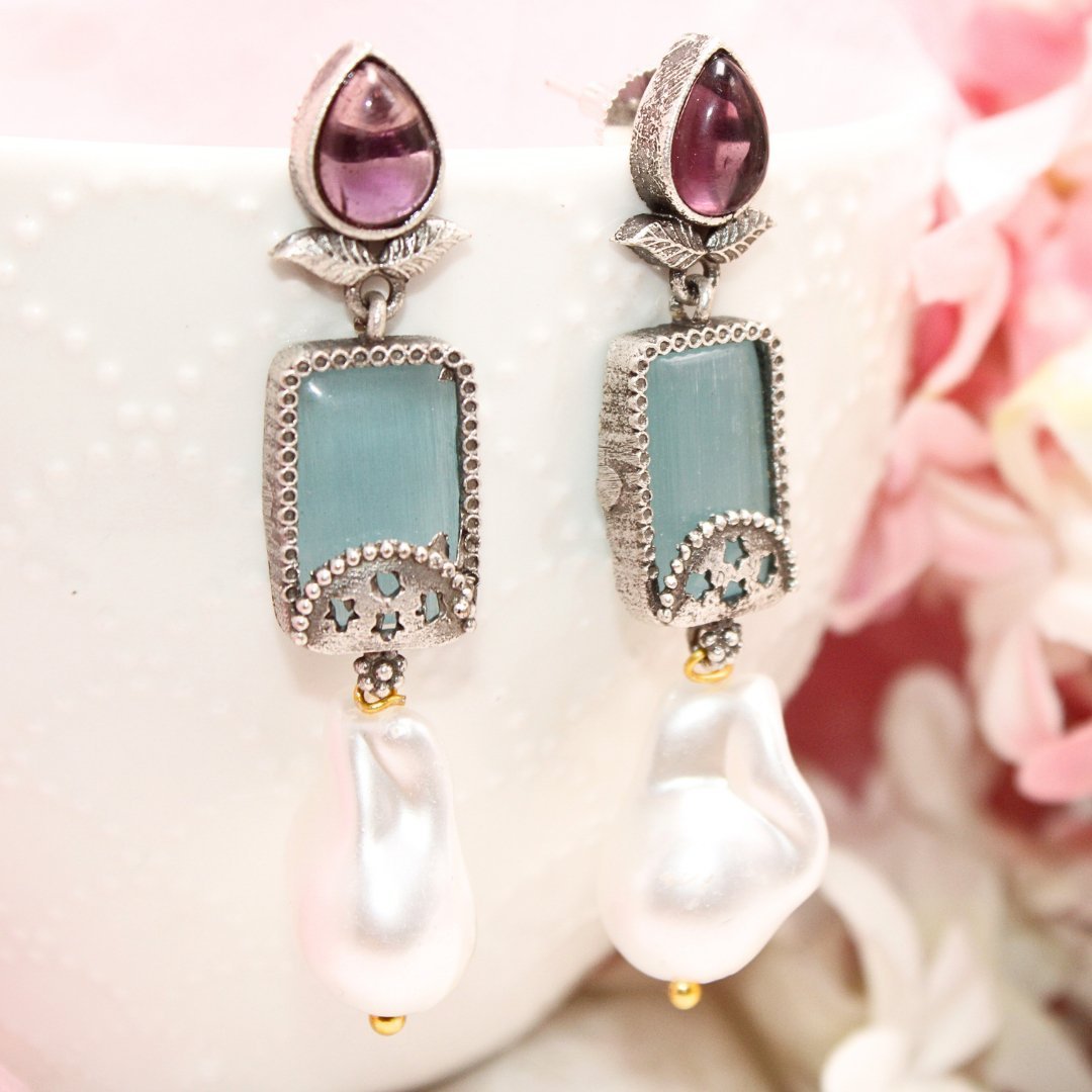 MONALISA STONE DANGLER-SKY BLUE & PURPLE