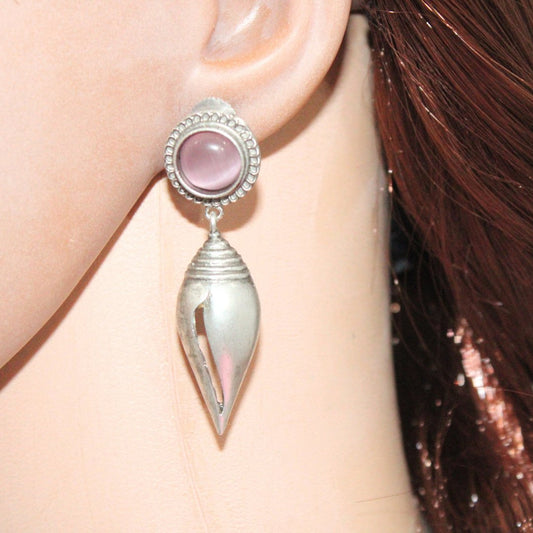 MONALISA STONE SHANKH DROPS EARRINGS - PINK