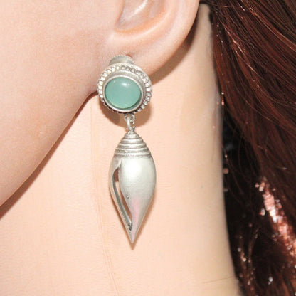 MONALISA STONE SHANKH DROPS EARRINGS - TURQUOISE