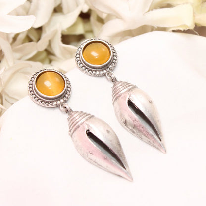 MONALISA STONE SHANKH DROPS EARRINGS-YELLOW