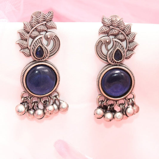 MOR GHUNGROO WITH MONALISA STONE EARRINGS - BLUE