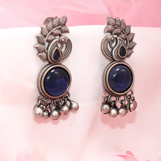 MOR GHUNGROO WITH MONALISA STONE EARRINGS - BLUE