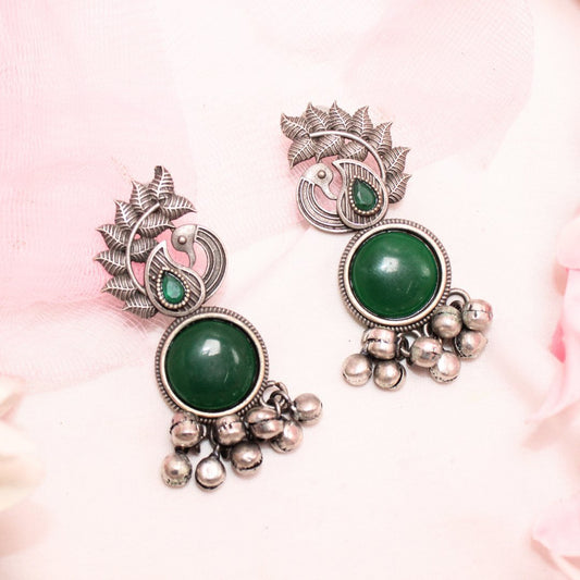 MOR GHUNGROO WITH MONALISA STONE EARRINGS - GREEN