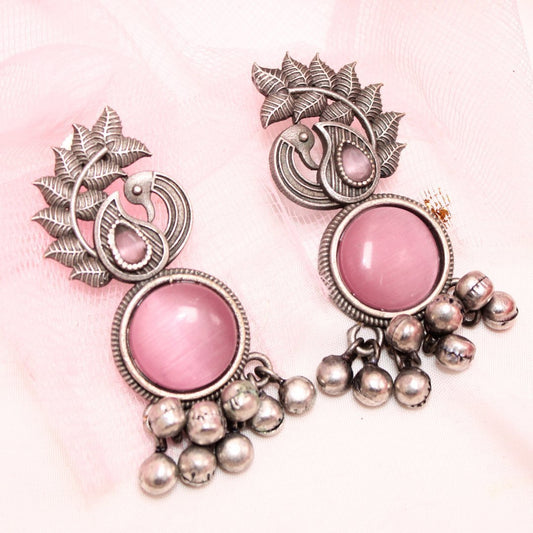 MOR GHUNGROO WITH MONALISA STONE EARRINGS-PINK