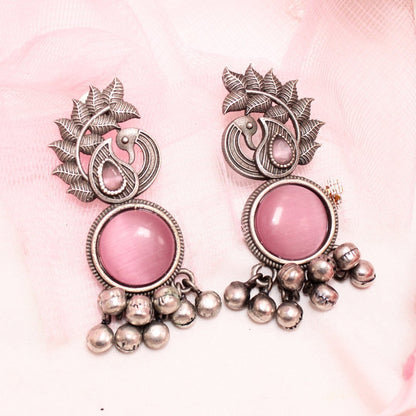 MOR GHUNGROO WITH MONALISA STONE EARRINGS-PINK