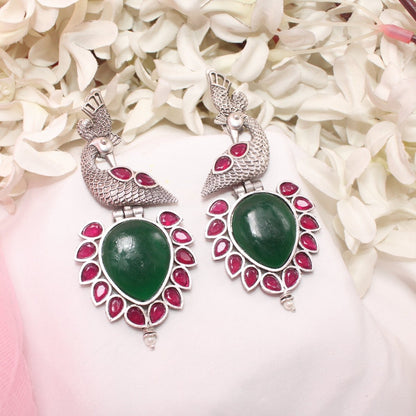 MOR NAGINA SILVER LOOK ALIKE EARRING-GREEN