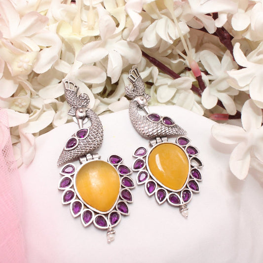 MOR NAGINA SILVER LOOK ALIKE EARRING - YELLOW