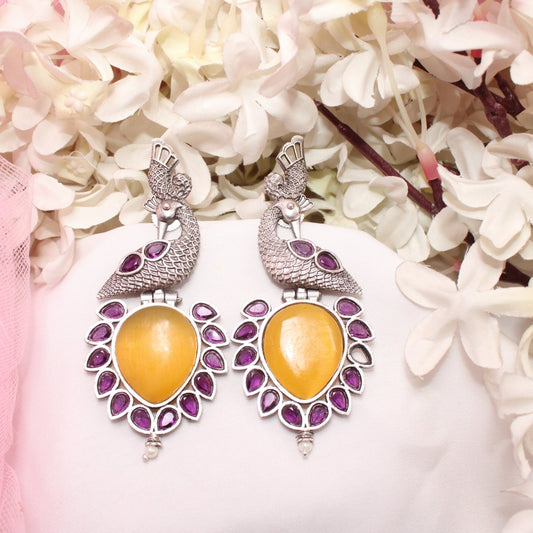 MOR NAGINA SILVER LOOK ALIKE EARRING - YELLOW