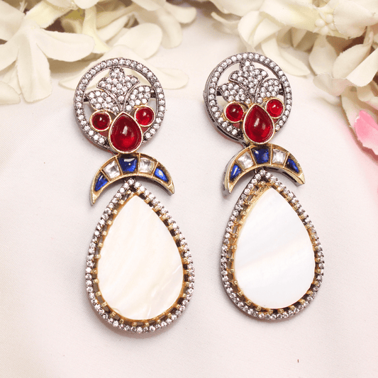 MOTHER OF PEARL EARRING - RED & BLUE
