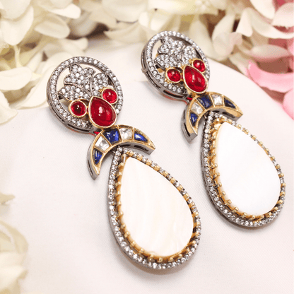 MOTHER OF PEARL EARRING - RED & BLUE
