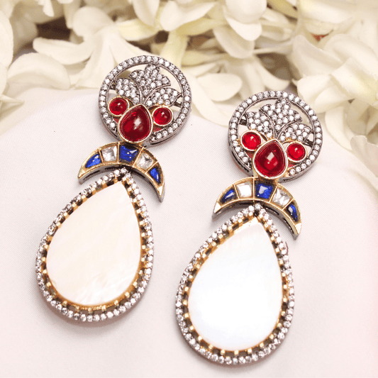MOTHER OF PEARL EARRING - RED & BLUE