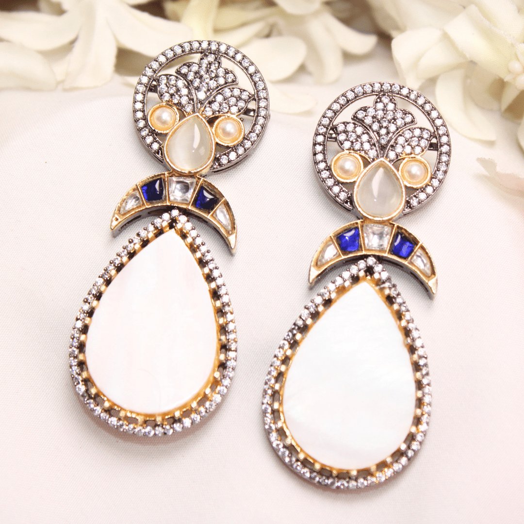 MOTHER OF PEARL EARRING-YELLOW & BLUE