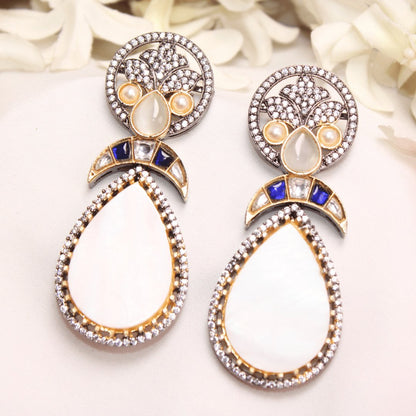 MOTHER OF PEARL EARRING-YELLOW & BLUE