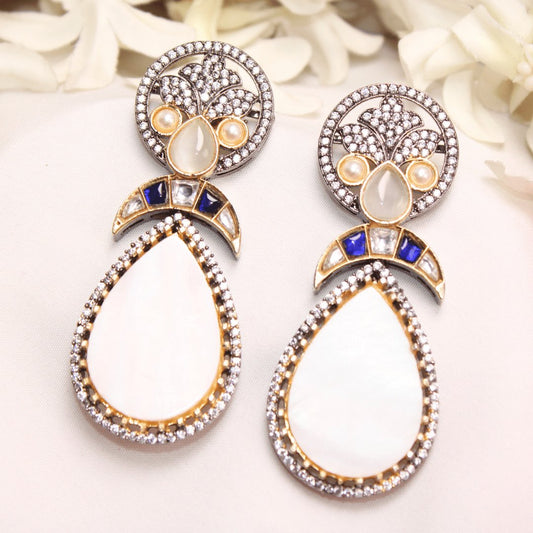 MOTHER OF PEARL EARRING-YELLOW & BLUE