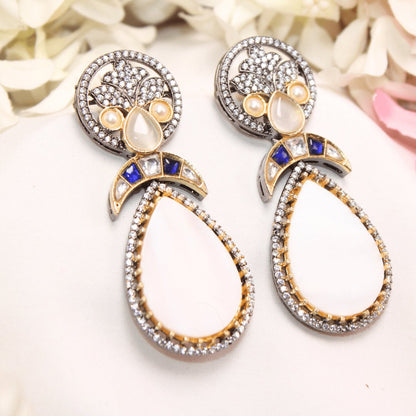 MOTHER OF PEARL EARRING-YELLOW & BLUE