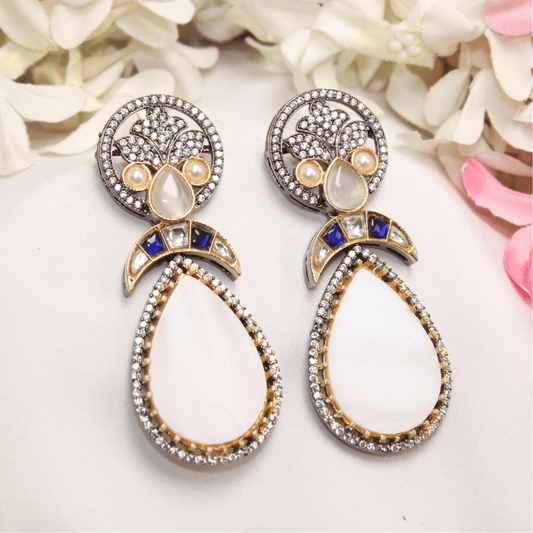 MOTHER OF PEARL EARRING - YELLOW & BLUE
