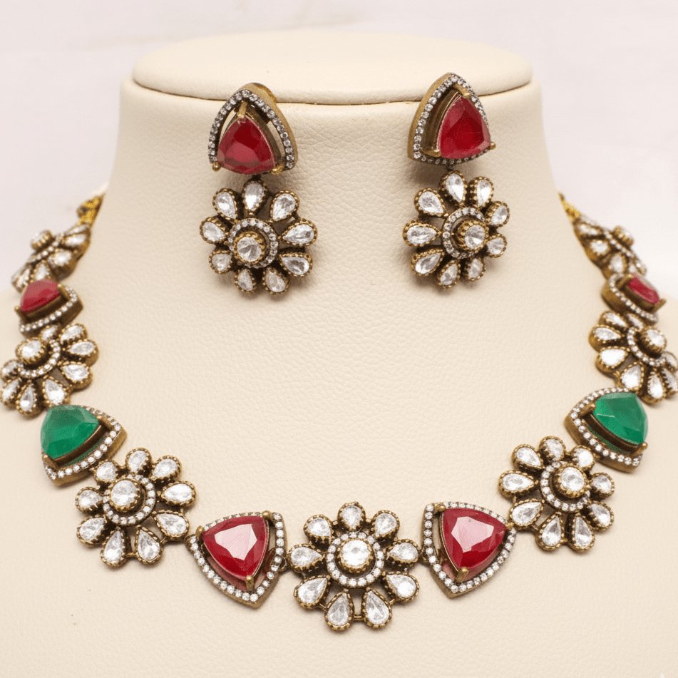 Multi-Color Floral Antique Necklace Set