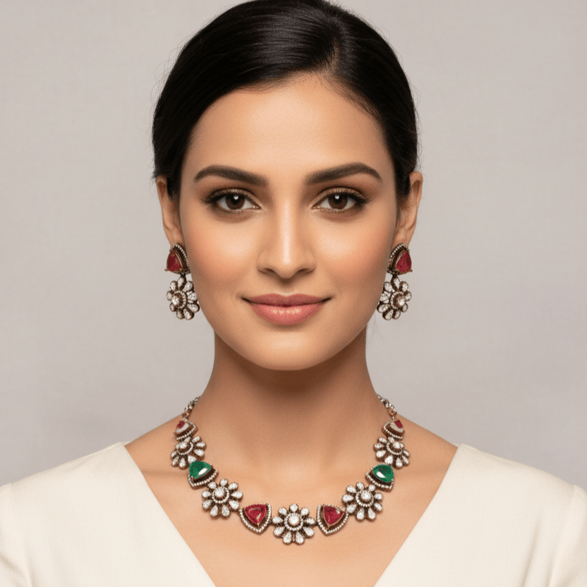 Multi - Color Floral Antique Necklace Set