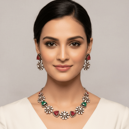 Multi - Color Floral Antique Necklace Set