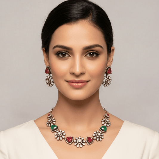 Multi - Color Floral Antique Necklace Set