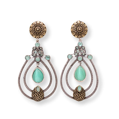 MULTI LAYER RING DUAL TONE DANGLER - TURQUOISE