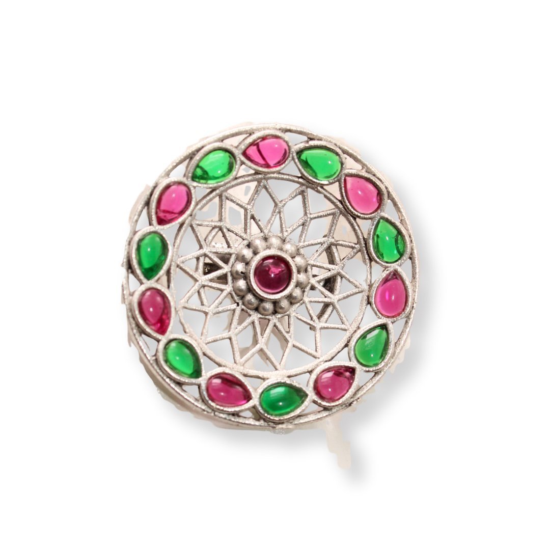 MULTI STONE RING ROUND SHAPE-MAGENTA & GREEN
