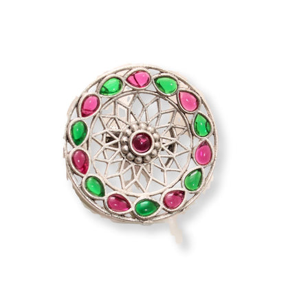 MULTI STONE RING ROUND SHAPE - MAGENTA & GREEN
