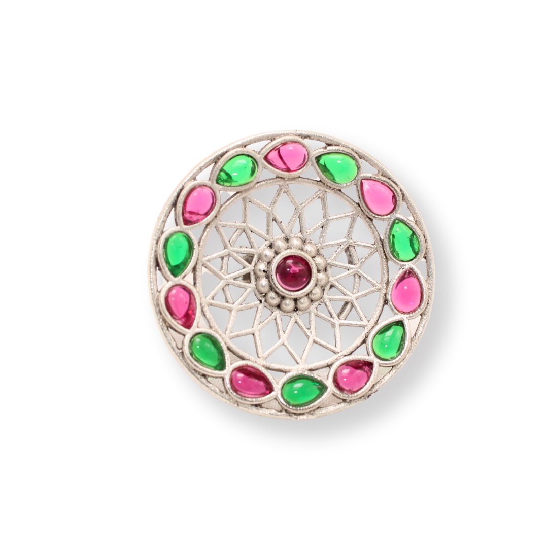 MULTI STONE RING ROUND SHAPE - MAGENTA & GREEN