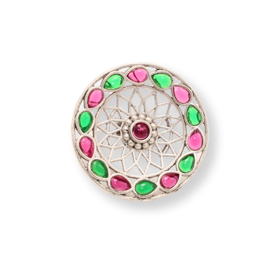 MULTI STONE RING ROUND SHAPE - MAGENTA & GREEN