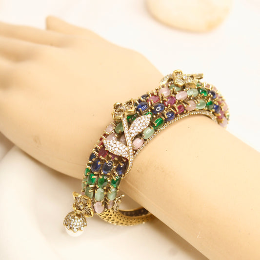 Multicolour Beaded Leaf Motif Layered Kada – product view 4