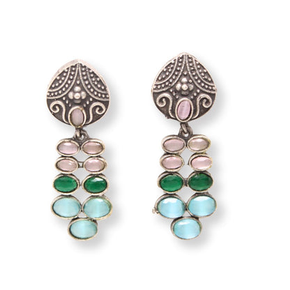 MULTIPLE STONES DANGLER- GREEN & PINK