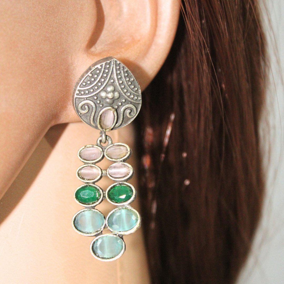MULTIPLE STONES DANGLER- GREEN & PINK
