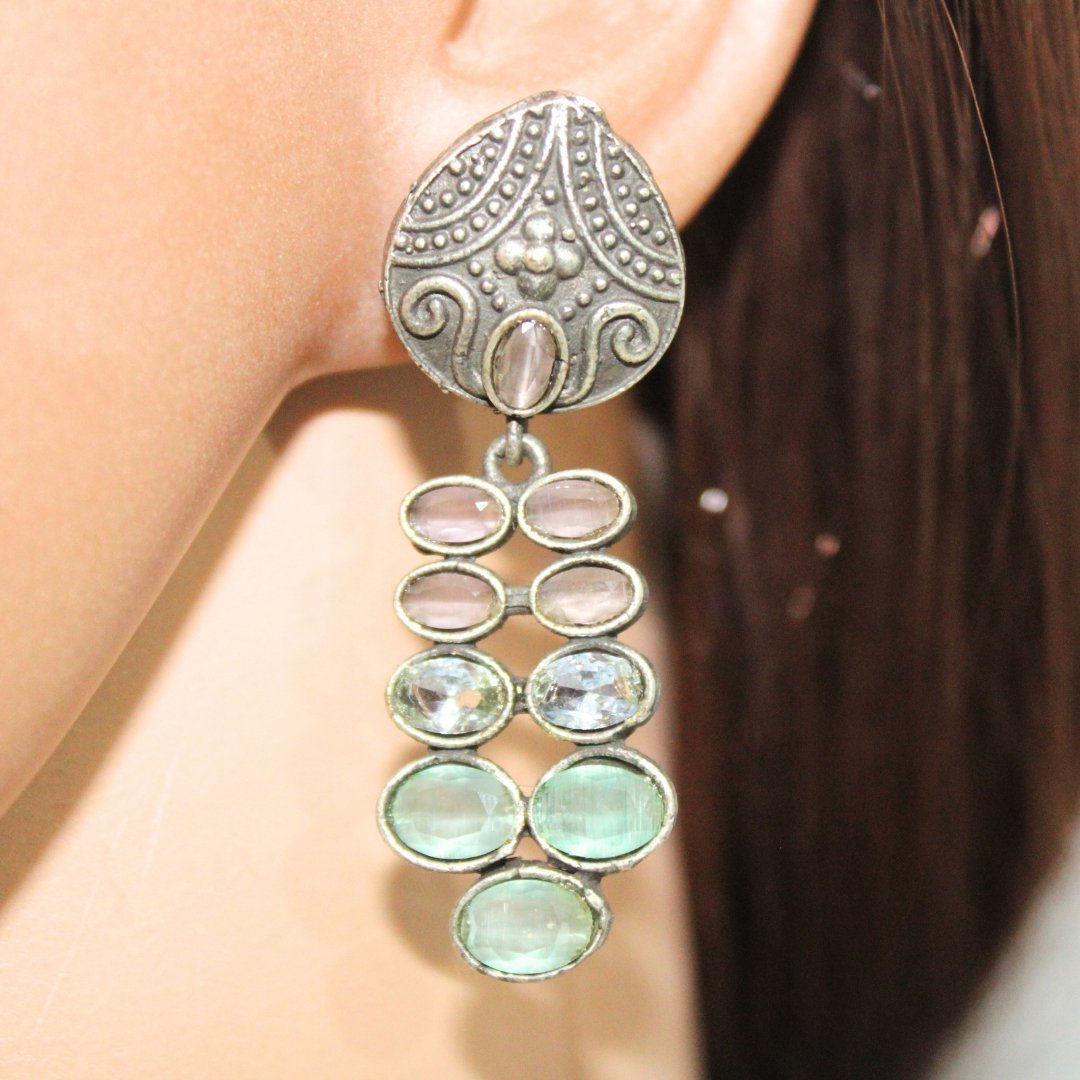 MULTIPLE STONES DANGLER- MINT & PINK