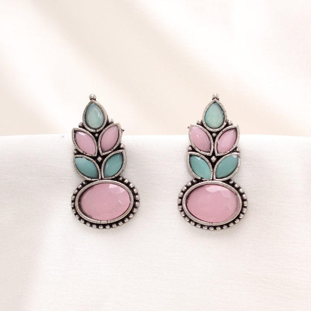 NAGINA LEAF STUD-SKY BLUE & PINK
